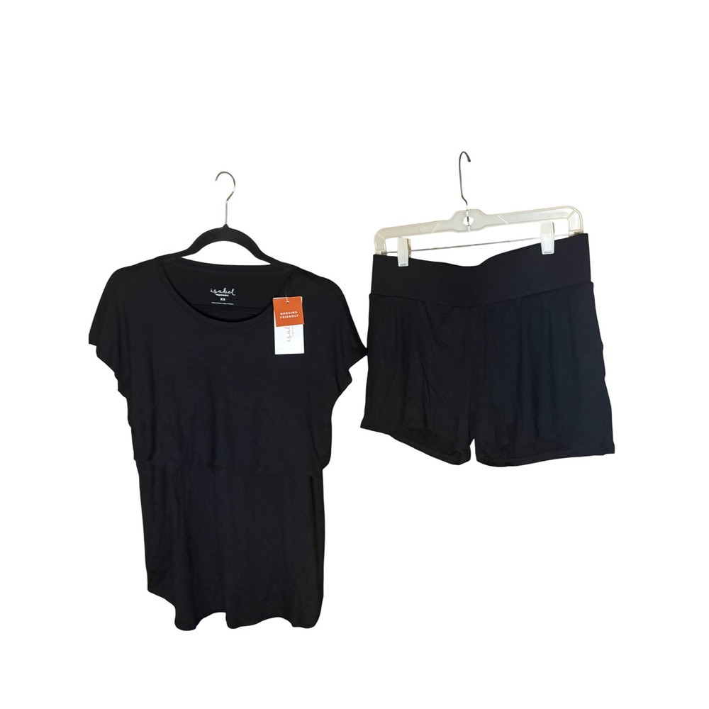 Isabel Maternity Ingrid & Isabel Nursing Sleep Set Black XS Top Shorts NWT